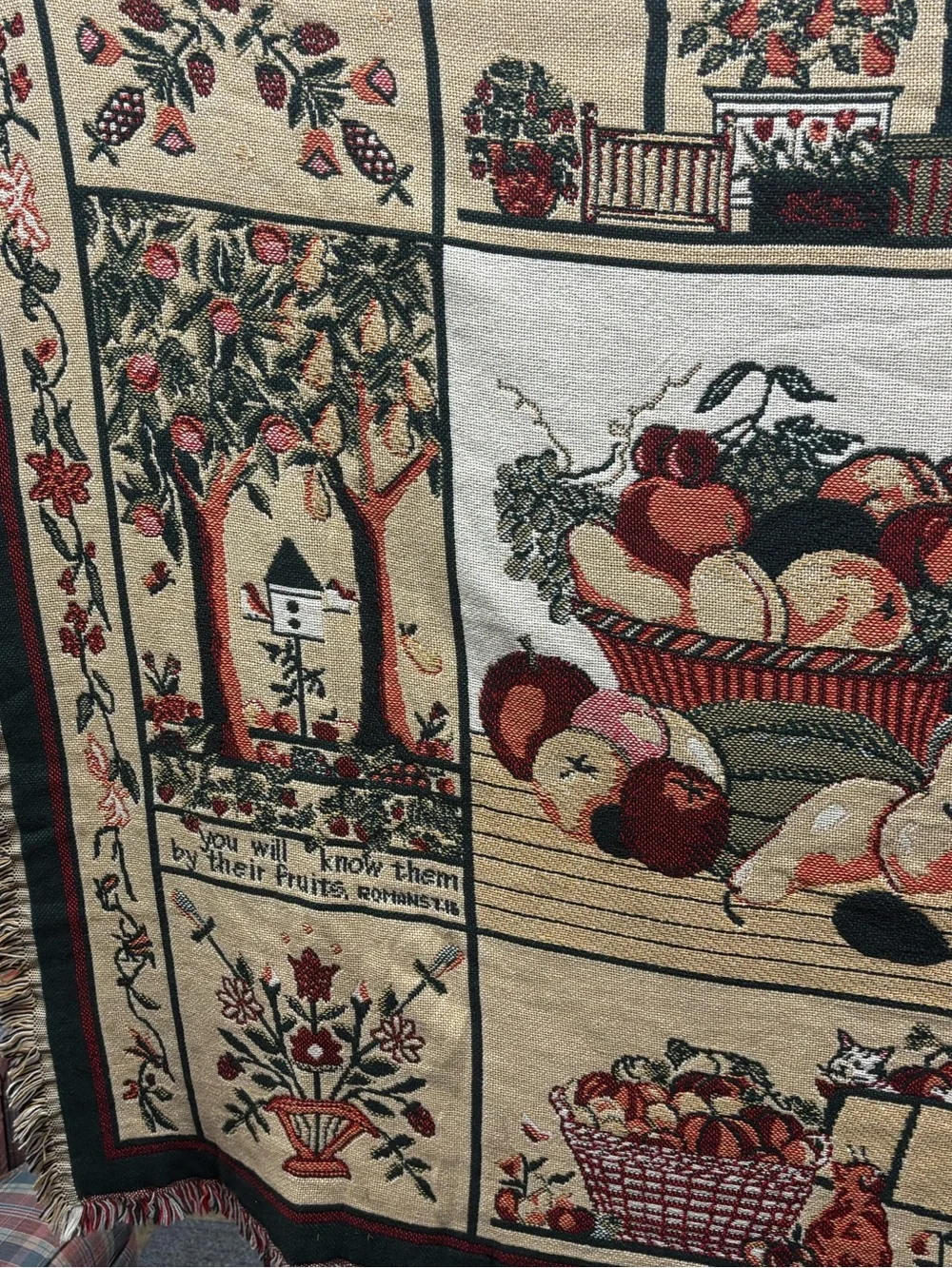 Vintage Goodwin Weavers Classic  Fruit Basket Tapestry Throw Blanket